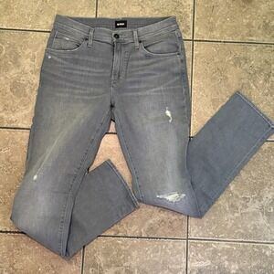 Hudson Mens Blake Slim Straight Denim Jeans Gray Distressed Stretch